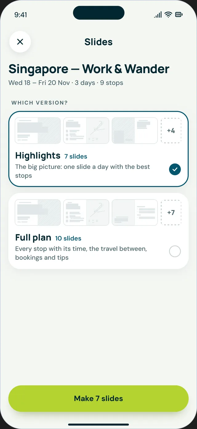 Choosing Highlights or Full plan