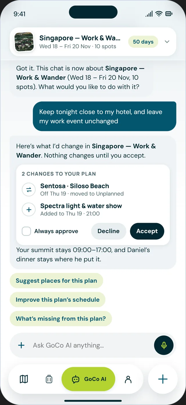 GoCo AI proposing two changes with Accept and Decline